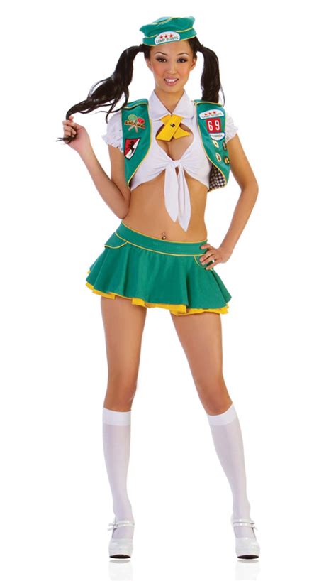 sexy women s costume medium large adult camp girl scout vest skirt troop fire ebay