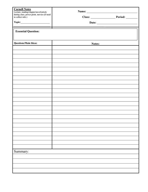 printable note  templates  cornell notes templates