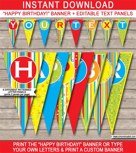 colorful pennant banner template happy birthday bunting