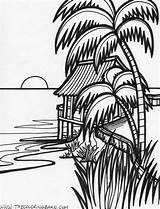 Sunset Coloring Pages Ocean Tropical sketch template