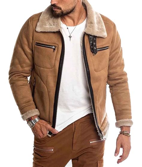 mens wje casual suede brown shearling jacket jackets expert