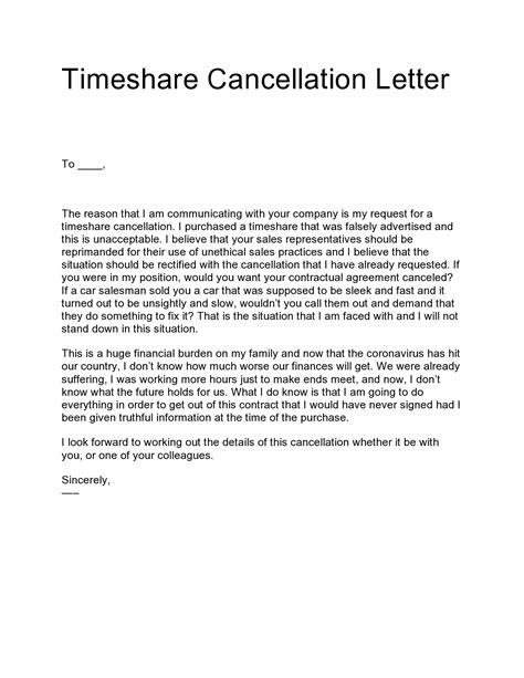 timeshare cancellation letter samples templates templatelab