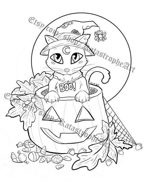 printable halloween cat coloring page etsy australia