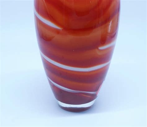 Red Orange And White Murano Venetian Mcm Glass Vase Style