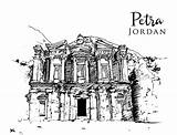 Petra Jordania Jordanien Skizzenillustration Zeichnende Jordan Ilustrativo Remains Ancient sketch template