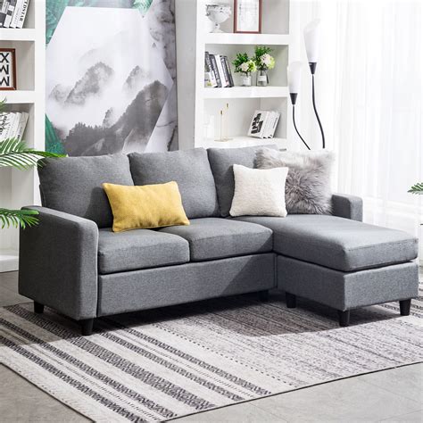 Grey Sectional Sofa L Shaped Couch W Reversible Chaise For Small Space