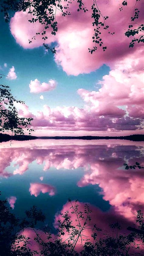 reflecting pink sky clouds hd phone wallpaper peakpx