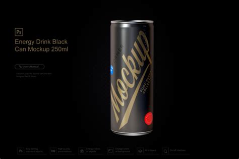 Energy Drink Black Can Mockup 250ml By Reformer
