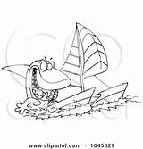 Catamaran Sailing Outline Shark Cartoon Toonaday Royalty Illustration Rf Clip Sticker Meme Funny Line sketch template