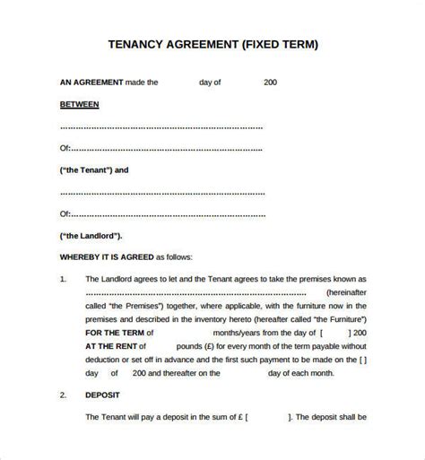 sample tenancy agreement templates   ms word google