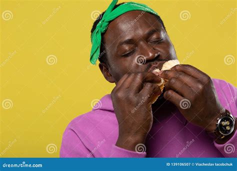 Portrait Of Handsome Man That Eating Sandwich Stock Image Image Of