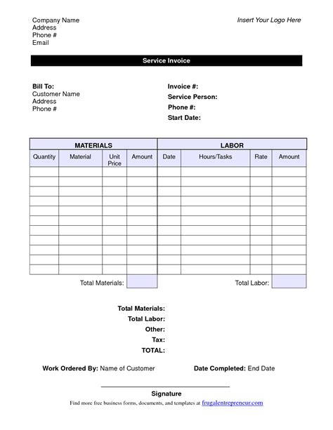 blank labor invoice excelxocom