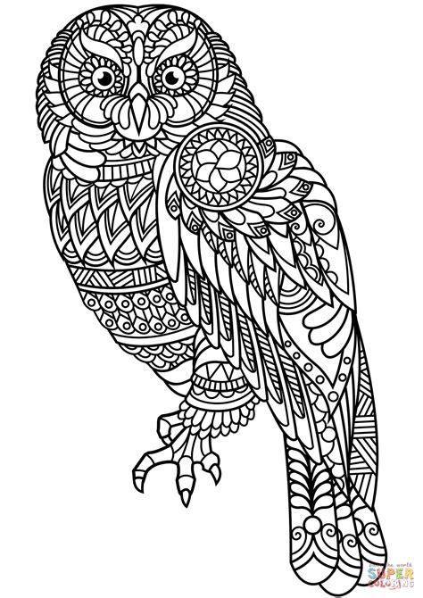 owl zentangle coloring page  zentangle category select