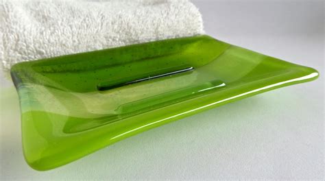 large fused glass soap dish  spring green  bprdesigns etsy