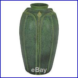 jemerick pottery matte green yellow bud folded leaves arts  crafts vase studio pottery vase