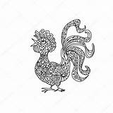 Zentangle Rooster Coloring Stock Depositphotos sketch template