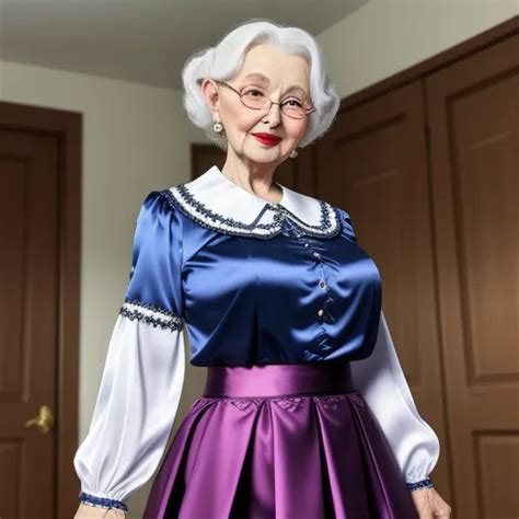 1080p Image Pretty Granny With Big Hanging Wearing Satin
