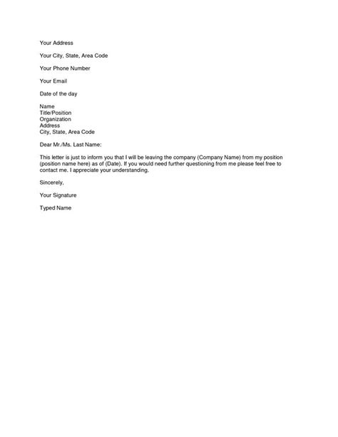 printable sample letter  resignation form simple cover letter