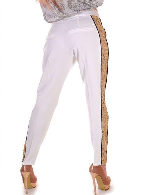 witte broek met gouden pailletten rand witte broek broeken gouden pailletten