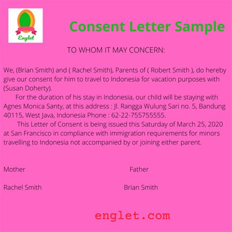 consent letter samples  busy parents