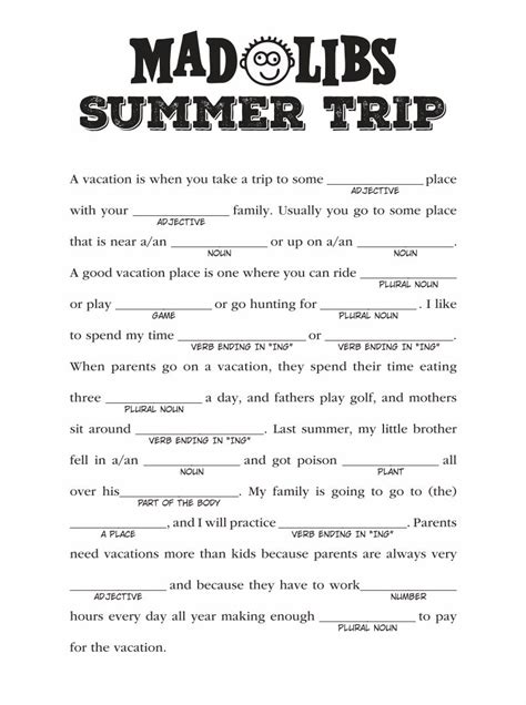 printable summer camp mad libs printable form templates  letter