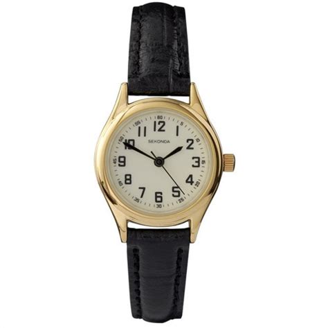 ladies gold plated black leather watch 4243 watches from hillier