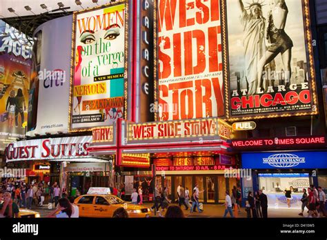 broadway show signs along 42nd street at times square new york city