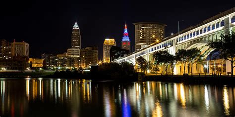 Cleveland At Night Panoramic Photograph By Dale Kincaid