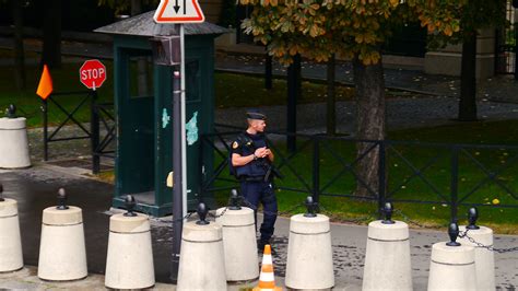 paris france gendarme mobile guarding an official
