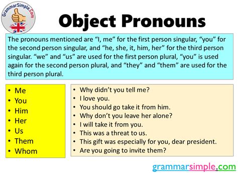 understanding object pronouns examples  list