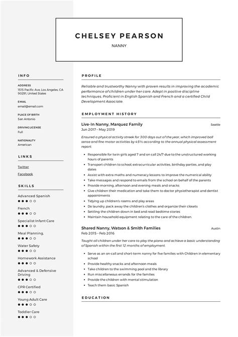 nanny resume template