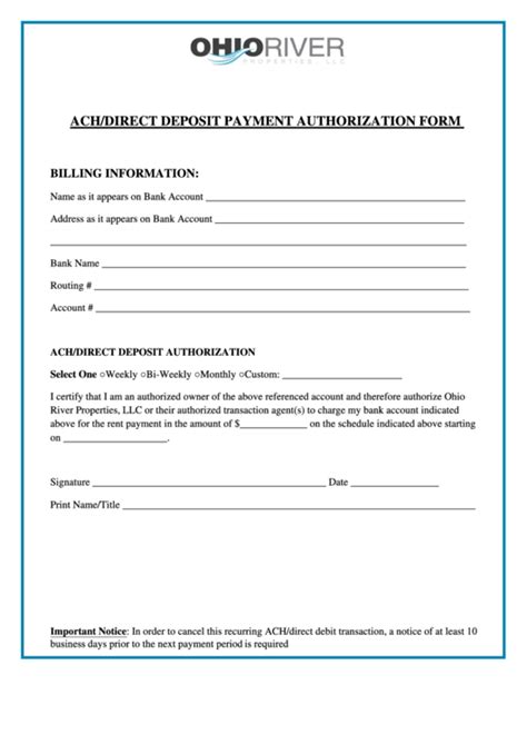 printable blank ach authorization form template