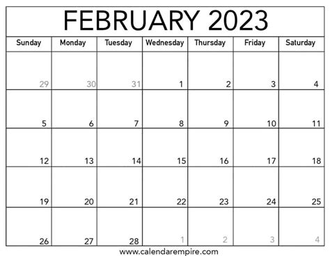 printable february  calendar