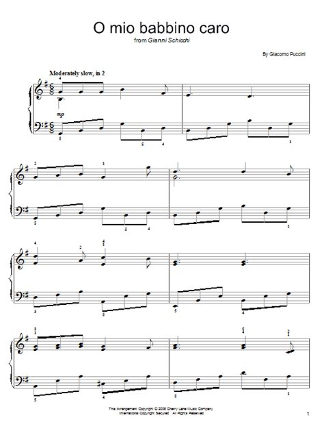 o mio babbino caro sheet music by giacomo puccini easy