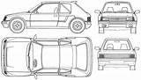 205 Peugeot Blueprints Turbo T16 Blueprint Hatchback 1970 Car Cars Blueprintbox Outlines Close sketch template