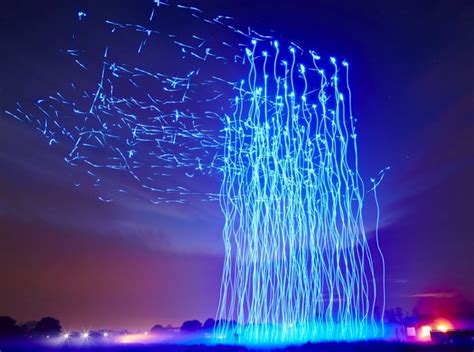 drones fitted  leds  intel  create awesome light show video geeky gadgets