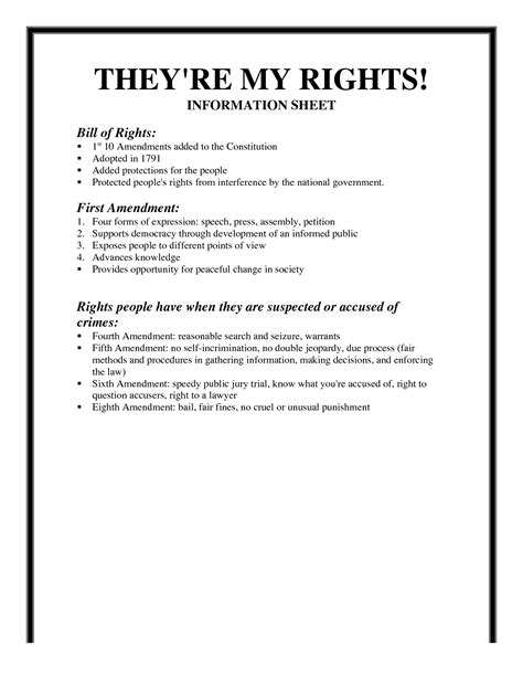 printable bill  rights worksheets  kids worksheetocom