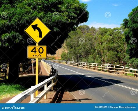 left curve  sign  speed limit sign stock image image