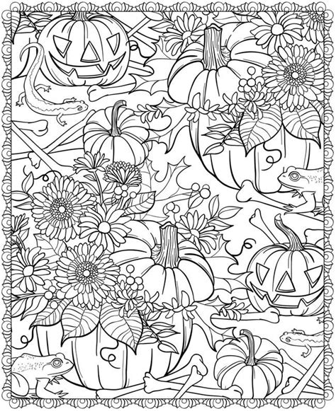 autumn fall halloween coloring page pumpkins bones frogs