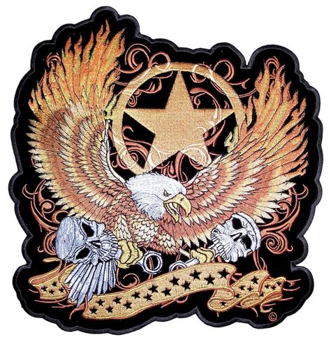 flaming gold american eagle embroidered biker patch quality biker patches