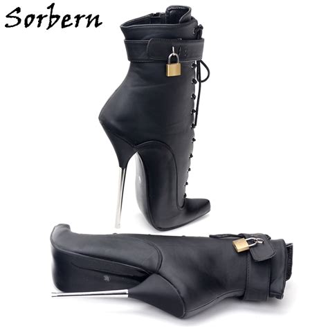 sorbern black matt ankle boots women ballet metal heels 18cm stilettos