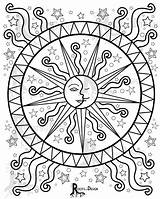 Coloring Mandalas Celestial Sonne Mond Colorear Sterne Malvorlagen Ejercicios Spirituelle Erwachsene Malbuch Preescolar Symbole Doodles Spirituell Ausdrucken sketch template