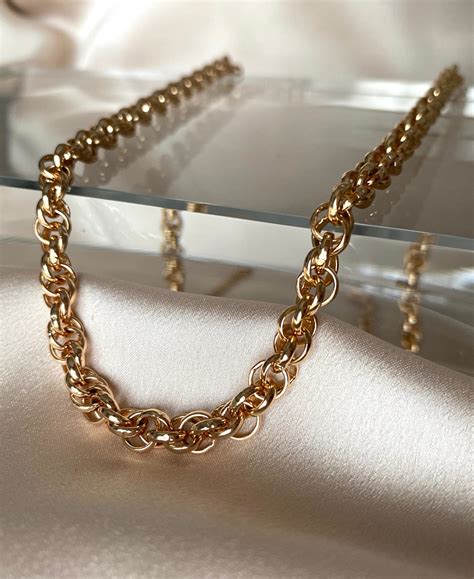 gold plated chain necklace gold vintage jewelry herringbone
