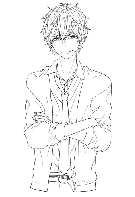 handsome anime boy coloring page coloring pages