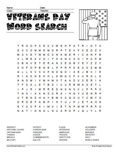 veterans day word search  printable