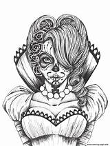 Coloring Skull Pages Sugar Dead Adult Printable Skulls Girl Sexy Book Colouring Flowers Adults Muertos Los Color Print Mary Advanced sketch template