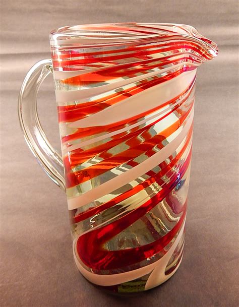 Wine Glasses Hand Blown Glass 14oz Red And White Swirl With