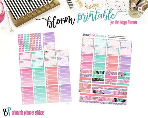 bloom weekly printable planner kit planner stickers cut etsy