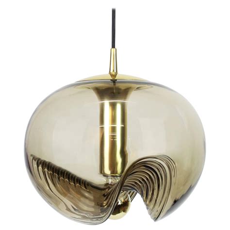 One Of Four Large Smoked Glass Pendant Light By Peill And Putzler