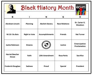 black history month bingo game  cards printable includes call words